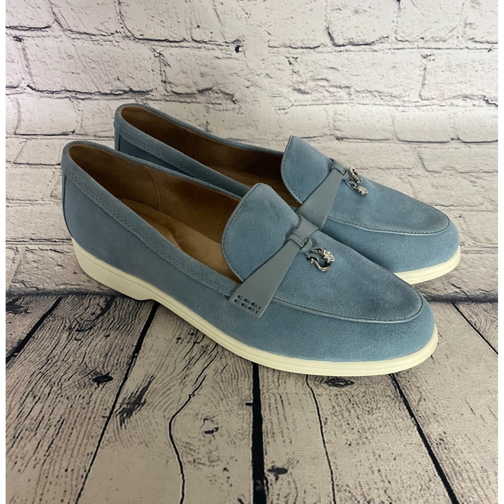 Giani Bernini Womens Lesleee Loafers 10M Light Blue Suede Memory Foam Slip-On